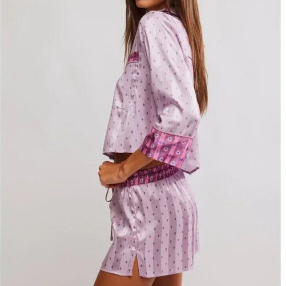 NWT Free People Pillow Talk PJ Set Lilac Combo Size XS - Picture 2 of 7